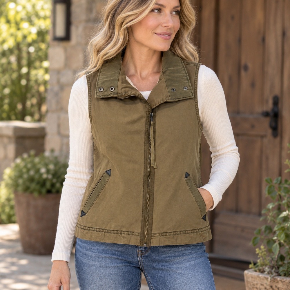 Marrakech Anthropologie Canyon Sherpa Moto Vest Olive Green XS